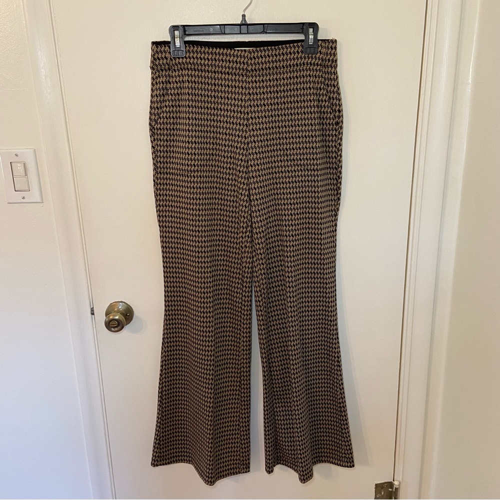 Max Studio Houndstooth Pattern Knit Stretch Wide Pants Medium Pull On
